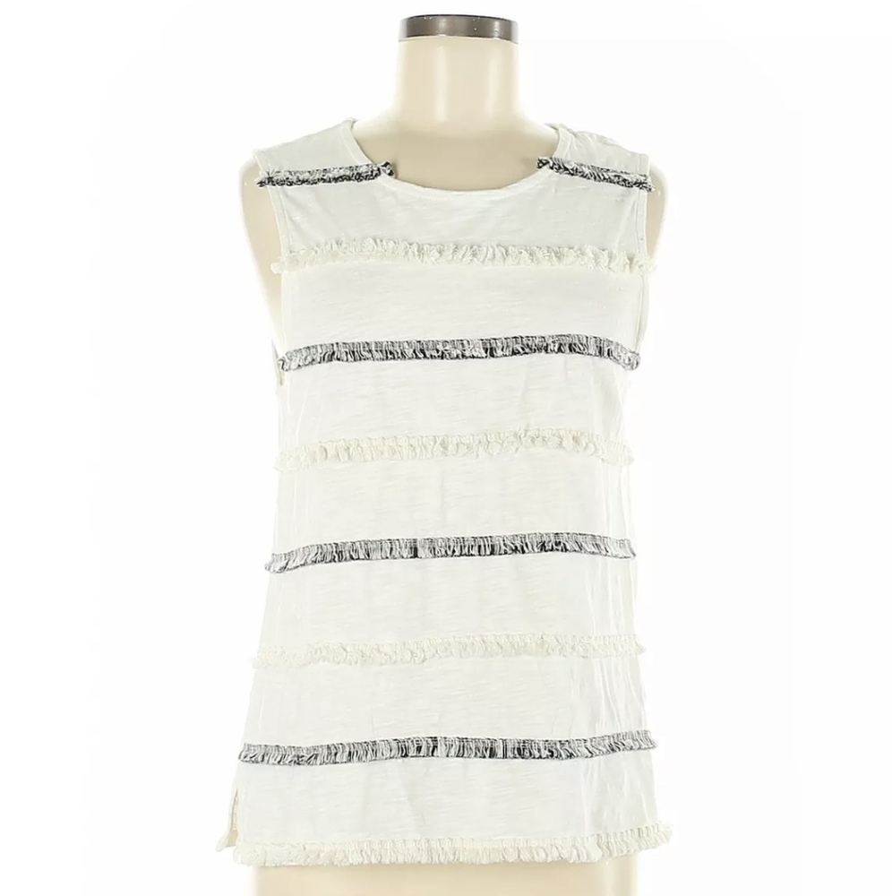 A New Day fringe tassel sleeveless cream top M